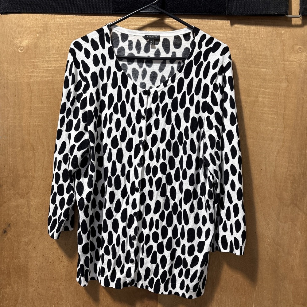 Black & White Animal‎ Print Cardigan Sweater; Talbots Plus 1X